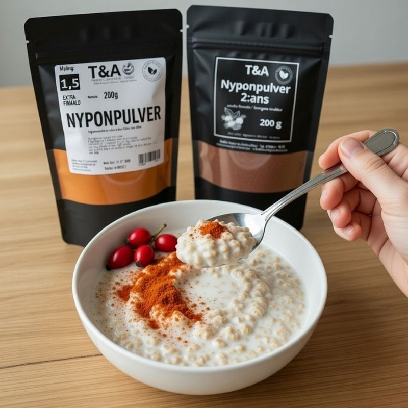 Nyponpulver i gröt med kall mjölk